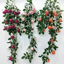 Dekoratif çiçekler 80cm yapay gül asma buket asılı ip duvar dekorasyon sahte bitkiler çelenk düğün dekor yaprakları