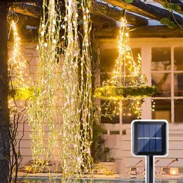 Strings 600 LED Güneş Powered Şelale Işıkları Noel Peri Işık Dize Asma Şube Ağaç Düğün Partisi Açık Dekor