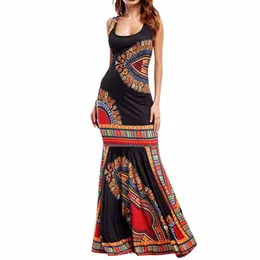 Casual Dresses Summer Women Boho Floral Printed Sleeveless Slim Bodycon Party Dress African Style Dashiki Long Maxi Sundress#G5