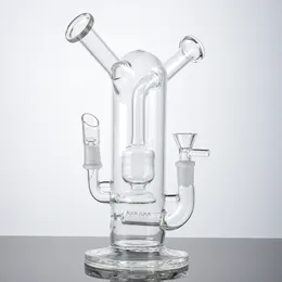 Inline Perc Glass Bongs Unique Hookahs 14mm double Joint bong Sidecar Neck Water Pipes Oil Dab Rigs Bong With Splashguard Bowl Both Herbs and Concentrates