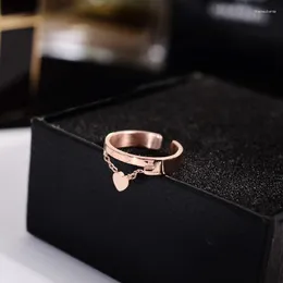 Cluster Rings YUN RUO 2022 Fashion Heart Pendant Open Rose Gold Color Titanium Steel Jewelry Birthday Gift Woman Drop