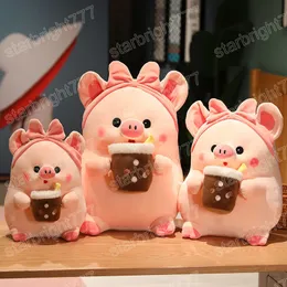 30/40CM Kawaii Cartoon Schwein Plüsch Spielzeug Gefüllte Weiche Tier Schwein Halten Blase Tasse Kissen Puppen Fantastisches Geschenk für Baby