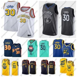 21 Men's Stephen 30 Curry Jersey Klay 11 Thompson 33 Wiseman City New Edition Basketball Jerseys Black Blue 100% Stitched