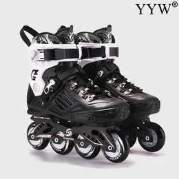 Pattini da ghiaccio in linea Scarpe da velocità 4 ruote Roller Sneakers da donna Uomo per adulti Nero professionale L221014