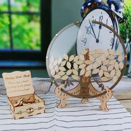 Forniture per feste Albero personalizzato con foglie Libro degli ospiti per matrimoni Alternativa Scatola rotonda personalizzata con foglie Decorazioni rustiche