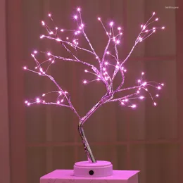 Strings Artificial Flower Tree Iron Switch Creative Night Lights Decoração da sala de Natal para casa de casamentos de lâmpada de mesa de mesa decoração