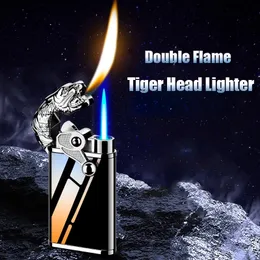 Torch mavi alev jet daha açık metal timsah yunus çift ateş daha hafif yaratıcı rüzgar geçirmez çift yangın dönüşümü sigara içme daha hafif hediye aletleri