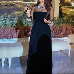 High Neck Schwarz Langarm Abendkleider 2023 Perlen Dubai Prom Kleider Formale kleid vestidos