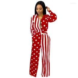 Kobiety Jumpsuits Women's Rompers seksowne kombinezon kropka Drukuj Druk Ostrzby Długie rękaw One Piece Romper for Office Lady Dame