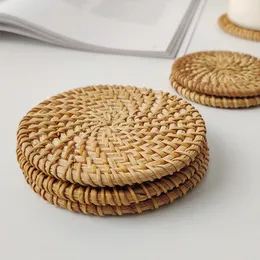 Creative Handmade Natural Rattan Mug Mats Round Insulation Reusable Straw Trivet for Mugs Teacups