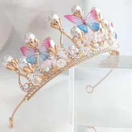 H￥rklipp strass Tiara huvudbonader br￶llop handgjorda fj￤rilar prinsessan krona tiaror f￶r flickor p￤rla pannband
