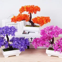 장식용 꽃 인공 분재 27cm 미니 식물 시뮬레이션 플라스틱 작은 나무 냄비 식물 화분에 가정용 테이블 정원 장식을위한 장식품