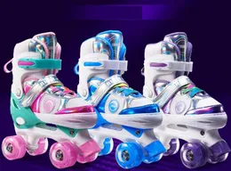 Ice Skates Flash Kids Kids Roller PVC Double Row Row Wheel Skate Shoes Inline Wheels Purple Wheels L221014