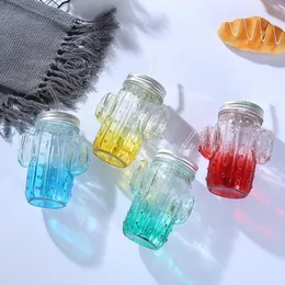 KAKTY Kształt Tubblerów Glass Mason Jar z uchwytem szklanki gradientu Transfer termiczny butelka wody kolorowe sublimowane kubki 450 ml Express A0002