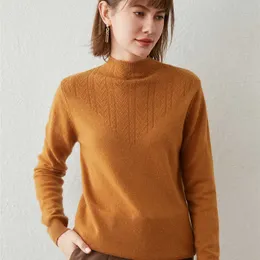 Damenpullover Halbhoher Blumenstrickpullover Pullover Kurz 2021 Herbst Winter Neues einfarbiges Langarmshirt mit lockerem Boden Tide G221018