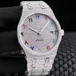 Mens de diamante completo relógios mecânicos automáticos 42mm de aço inoxidável de cinta de prata para homens Vida à prova d'água Redes de pulseira de moda à prova d'água