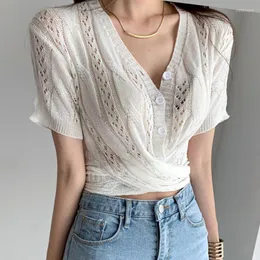 الحياكة النسائية LJSXLS HOLLAL OUT CARDIGAN WOMENT SWEETER TROMED SLEEVE STOLIVE BUNTER FULLE SUMMER TOP WHITE SUETERS DE MUJER 2022