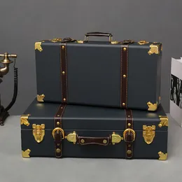 Koffer Luxus Vintage Trunk Reise Hand große Koffer Leder Gepäck Carryon unter Bett Kleidung Organizer Aufbewahrungsbox antike Mülleimer 221026