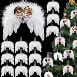 Heat Transfer Angel Wings Christmas Decoration Feathers Pendant Round And Heart Double-layer DIY Christmas Tree Hanging Tag SN5011