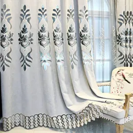 Cortina estilo europeu cortinas para sala de jantar quarto luxo chenille oco bordado blackout decoração da janela personalizada