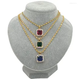 Colares pendentes 24K Gold Gold Cubic Zircon Squated Jewelry Round Red Blue Green Rhinestone Colar para mulheres Casamento de meninas