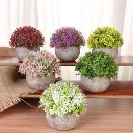 Decorative Flowers Cement Plant Container Handmade Gift Simulation Artificial Flower Bonsai Green Flowerpot Home Office Desktop Potted