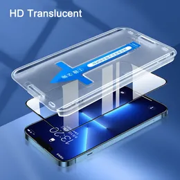 Vollständiger Displayschutz mit einfach zu installierendem Kit aus gehärtetem Glas für iPhone 15 14 13 12 11 Pro Max X XS XR Mini HD Staubdichter Schutzfilm