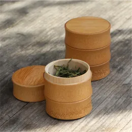 Storage Bottles Bamboo Bottle Kitchen Tea Container Jar Case Organizer Spice Round Caps Seal Box Canister For Bulk Products