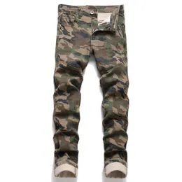 Calças de camuflagem de jeans masculino masculino de retalhos fino