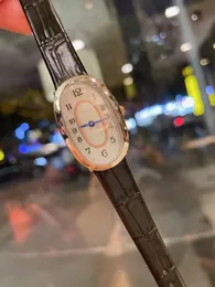 Moda kadınlar geometrik oval kuvars kol saati siyah deri kayış izle kadın zirkon numarası ince saatler beyaz anne inci kabuğu kadran saat 23mm