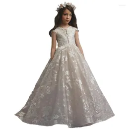 Flickaklänningar prinsessa flickor vit klänning spets mantel filla soiree ceremonie applikation barn boll klänning första gemenskapen tyll parti