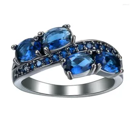 Wedding Rings Black Gold-color Princess-cut Luxury Jewelry Micro Paved Purple Blue Green Cubic Zircon Ring
