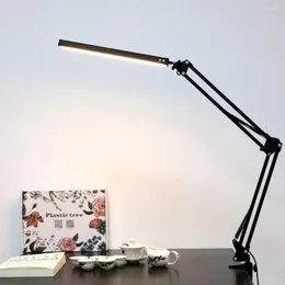 Bordslampor LED -vikning av lång arm ögonskyddsläsningslampa USB Learning Universal Desktop Clip