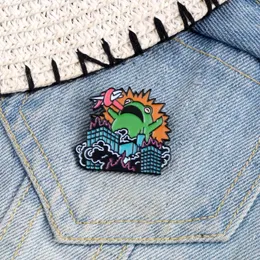 Broschen Cartoon Frosch Krieger Emaille Pins Wütende Tier Monster Zerstören Stadt Abzeichen Pin Kleidung Revers Schmuck Geschenke Für Frauen Männer