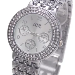 Wristwatches 2022 G&D Women Watches Quartz Wristwatch Stainless Steel Crytal Silver Lady's Bracelet Gift