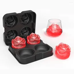Bakning formar 4 Cell Alla hj￤rtans dag Rose Ice Ball Mold Silicone Cube -brickor Whisky Maker Molds Diamond Cream