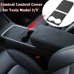 F￶r Tesla Model 3 Y 2022 Central Control Panel Cover Suede Decoration Interi￶r Tillbeh￶r Center Console Protective Sticker Kit Black