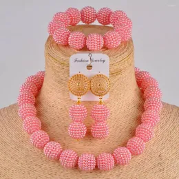 Halsbandörhängen Set Pink Europe och America Simulated Pearl Party Jewelry African Beads ZZ01