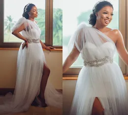Сексуальное африканское белое свадебное платье 2023 Aso Ebi Bride Bridal Gowns One Shoulder Side Split Line Crystal Robes De Mariee