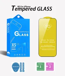 Full Cover Screen Protector Film för iPhone 15 Pro Max 14 Mini XR XS 11 12 7 8 Plus 9H Tempererat glasfodral med detaljhandelspaket