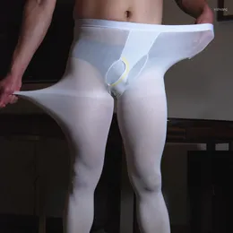 Herrstrumpor herrar plus stor storlek strumpor 80d sammet tights elasticitet sexig gay vertikal öppningspåse strumpbyxor erotiska man leggings fetisch