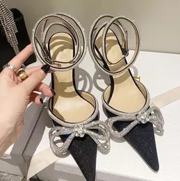 Women's Rhinestone High-Heeled Shoes Ladies Pump Crystal Bowknot Ankle Strap Thin Heel Sandals Woman 2023