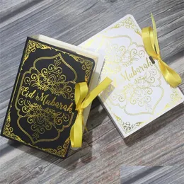 Opakowanie prezentów 20/50/100pcs Folia Gold Quran Style Eid Mubarak Candy Box Islam Ramadan Prezent Muzułmański Dekoracja imprezy Dekoracja 2204 DHKN7