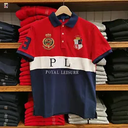 2023 Klassisches neues Kurzarm-Poloshirt für Herren, Luxus-Accessoires, lässige Baumwolle, Stickerei, groß, rot, blau, grün, weiß, Splice, S-5XL