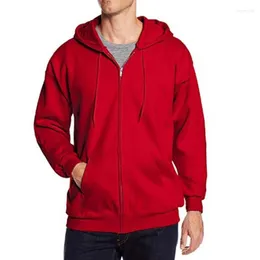 Men's Hoodies Men's & Sweatshirts Men Hooded Long Sleeve Drawstring Zipper Closure Jacket Solid Color Casual Windproof Sweatshirt Male