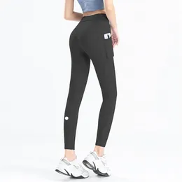 Ll Women Yoga Leggings Pants Fitness Push Up Training Running med Side Pocket Gym Seamless Peach Butt Tight Pants