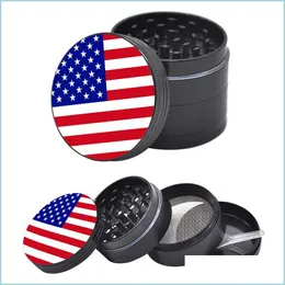 Other Smoking Accessories Flag Herb Smoke Grinder 50Mm Diameter Tobacco Crusher 4 Layer Zinc Alloy Mental Grinders Printed With Nati Dhz04