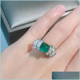 Кластерные кольца кластерные кольца 925 Стерлинговые женские женские кольцо с зеленым драгоценным камнем Парайба Изумрудные драгоценные камни Свадебная вечеринка