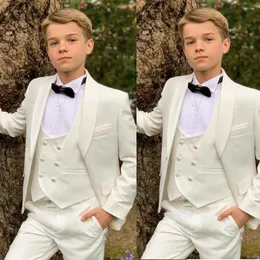 Erkekler Suits Resmi Akşam Yemeği Ivory Boy Smokin Küçük Erkek Çocuklar Düğün Partisi Balo Giyim için 3 Parça Özel Ceket Yelek Pantolon