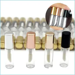 Garrafas de embalagem 1 Tubos de brilho labial de plástico transparente vazio de 2 ml Mini tubo de batom de amostra Recipiente cosmético com tampa de ouro rosa 4 Co Dh2F8